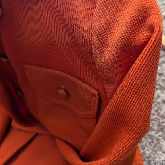 Vintage 1970s Butte Knit Orange Pantsuit Two Piece Set Mod Retro Wide Leg Blazer - Picture 6 of 14